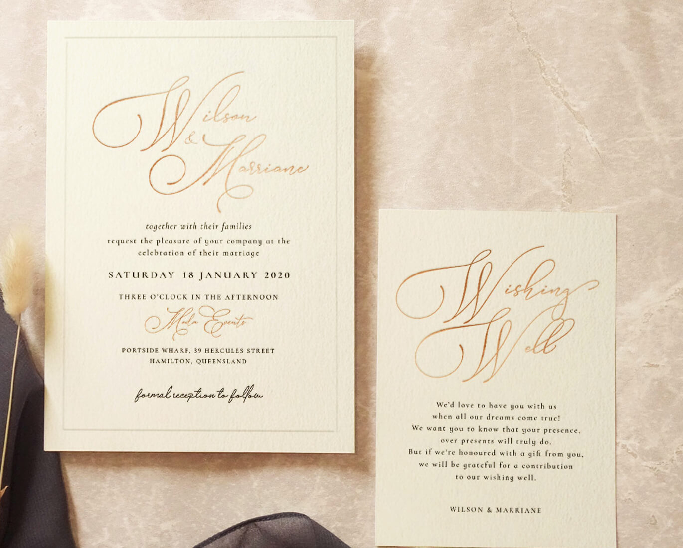 Ivory Board wedding invitation letterpress 